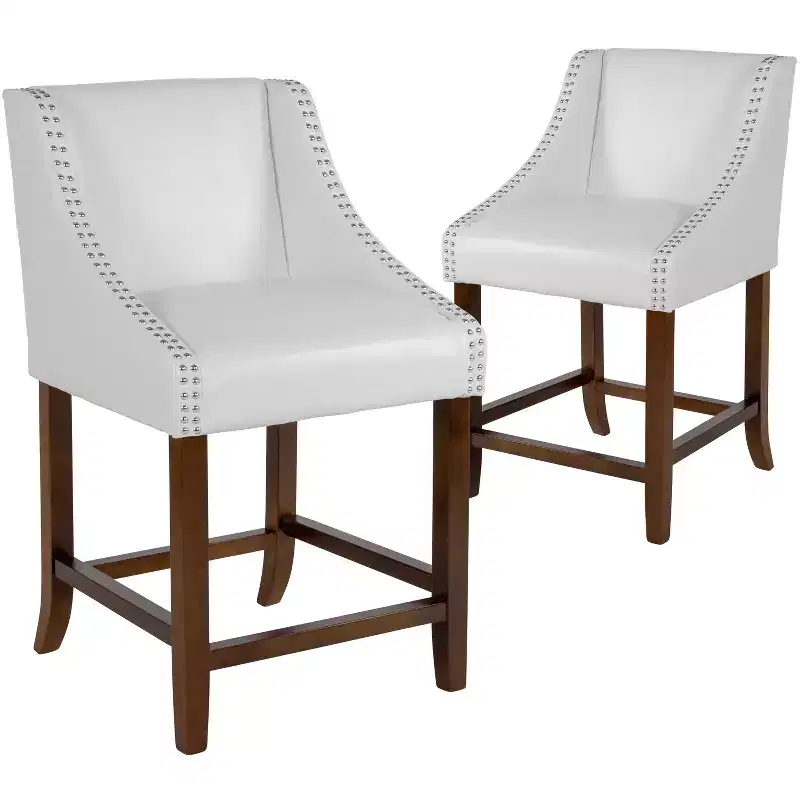 Flash Furniture Carmel Series 24 High Transitional Wood Counter Height Stool with Accent Nail Trim, Set of 2