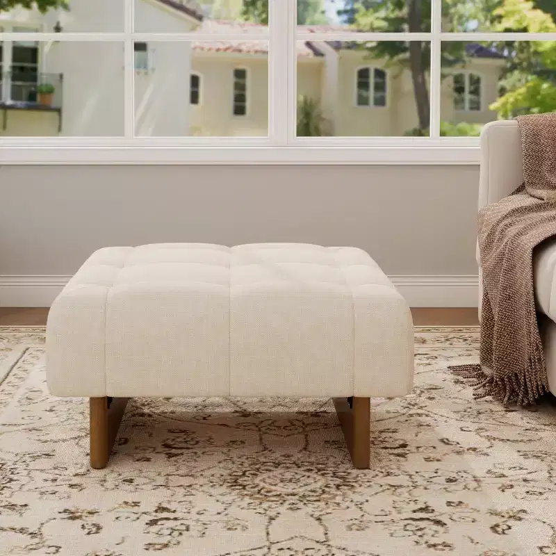 Christopher Knight Home Joren Modern Rubberwood Linen Upholstered Tufted Square Ottoman