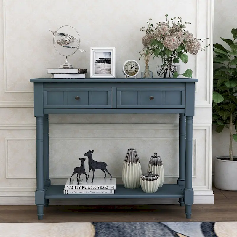 Modern Console Table with Two Drawers and Bottom Shelf