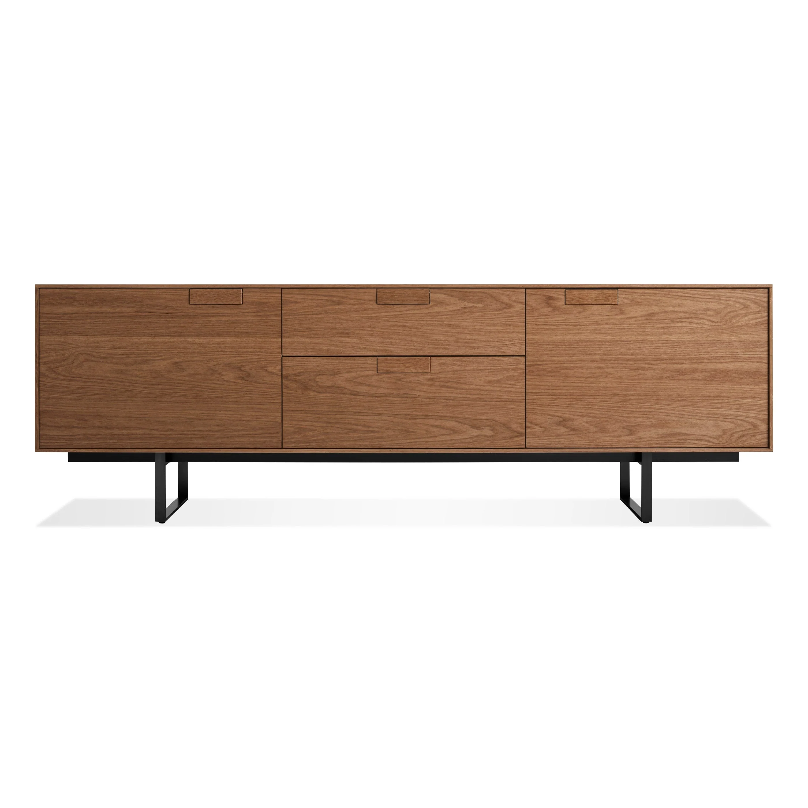 Modern Walnut Wood Media Console with Steel Base for Living Room