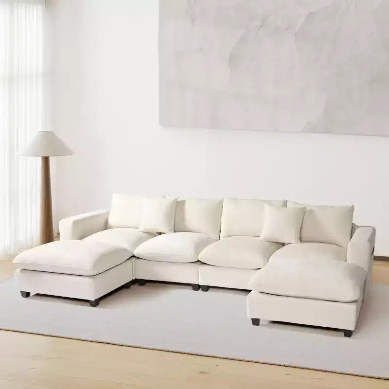 WestinTrends Augusta 128 Chenille Modular U-Shaped Sectional Couch and Chaise With USB/Type-C Ports and Side Pockets