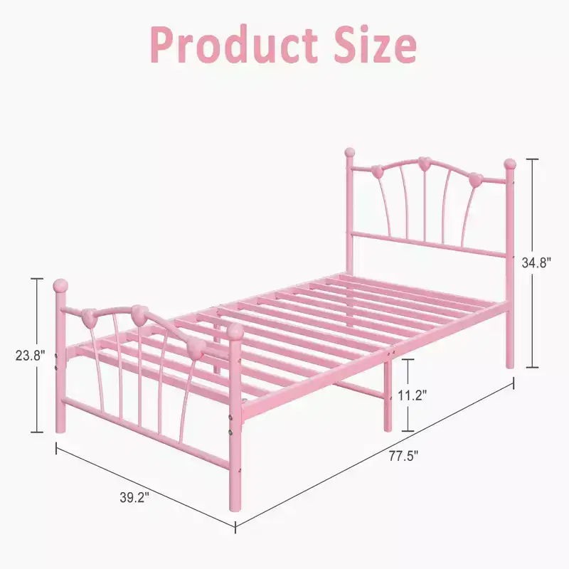 Twin Metal Bed Frame with Heart-Shaped Headboard