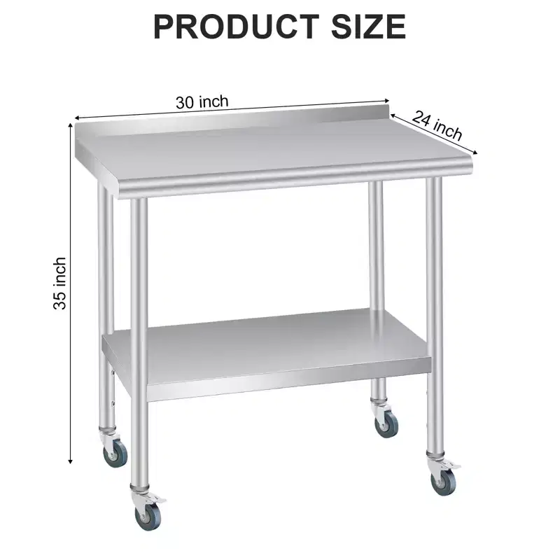 Stainless Steel Table, Heavy Duty Metal Commercial Prep Table With Open Storage Shelves And Back Panel, Suitable For Restaurant Kitchens, Home Hotels