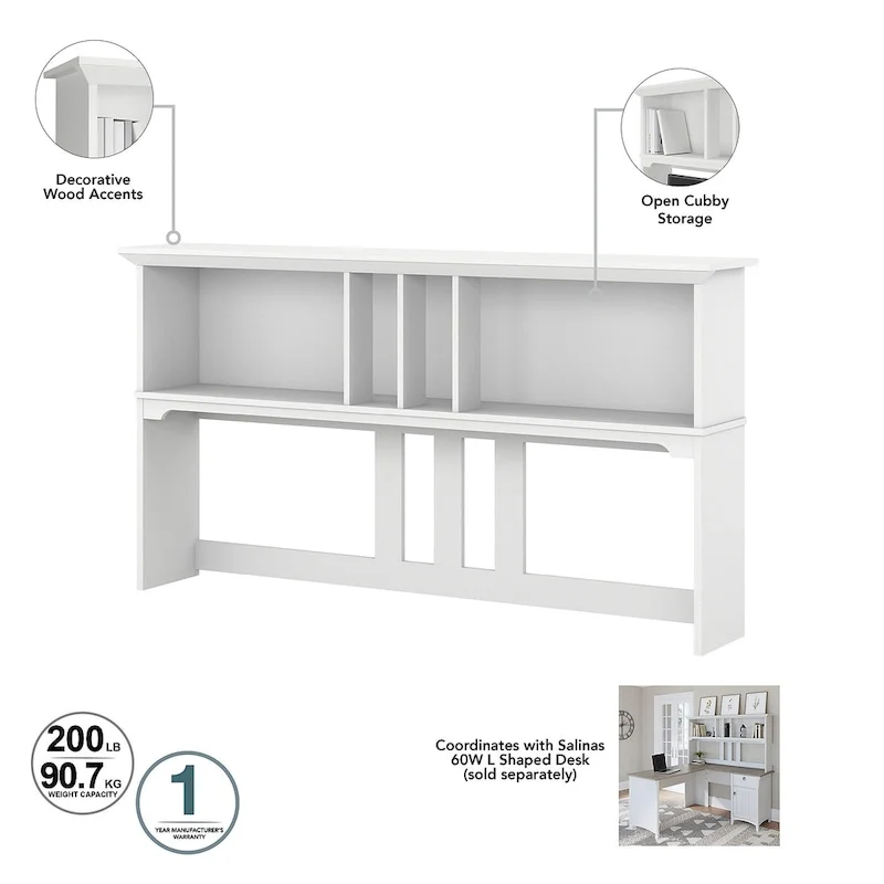 Salinas 60W L Desk with Hutch, Cabinet and Bookcase by Bush Furniture