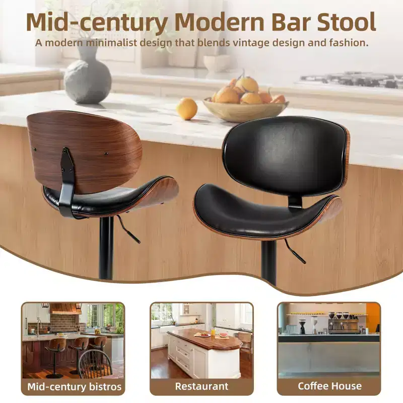 JIONJOY Swivel Bar Stools Set of 2 - Adjustable Counter Height Chairs with Backrest & Footrest, PU Leather, Modern Industrial