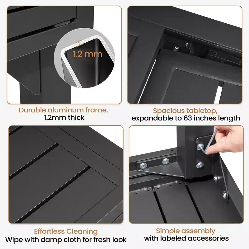 Crestlive Products Expandable Patio Dining Set with Adjustable Folding Dining Armchairs Aluminum Structure & Breathable Textline & Umbrella Hole