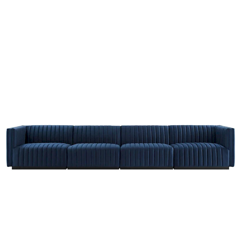 Channel Tufted Velvet Upholstered Sofa