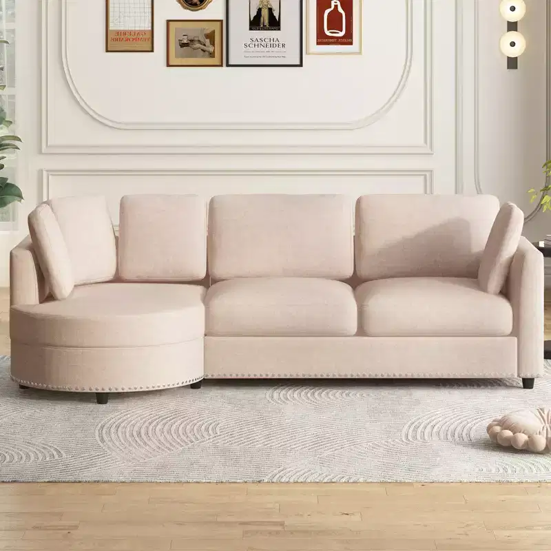 Mjkone Modern Small Cloud Couch, Living Room Minimalist Sofa, L Shaped Couch with Chaise