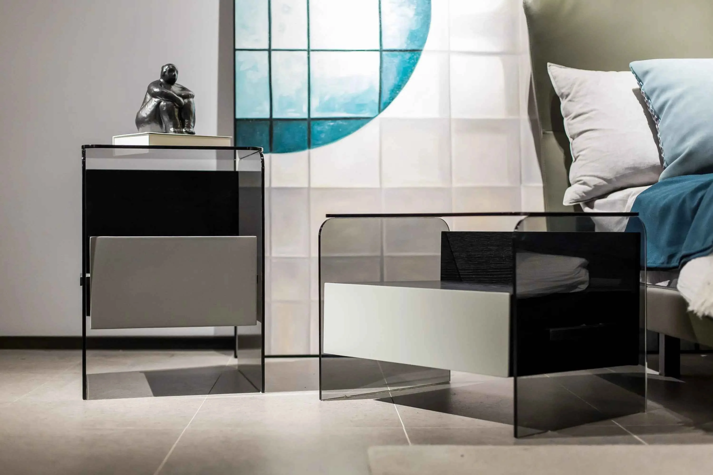 Minimalist Black Glass Bedside Table for Modern Bedrooms