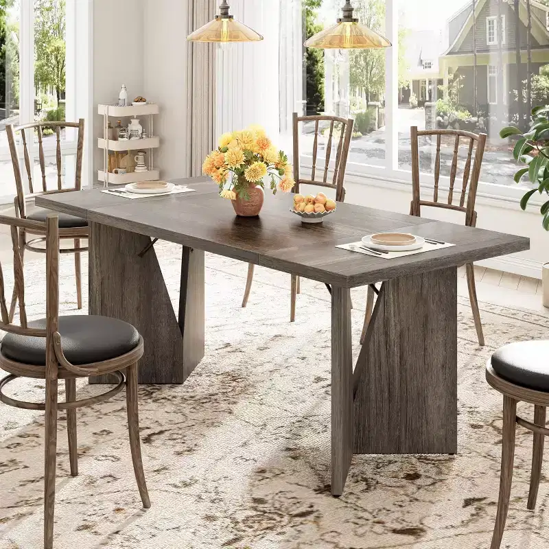 70.9'' Dining Table for 6, Farmhouse Rectangular Kitchen Table with Sturdy Frame, Wooden Thickened Long Desk and Dinner Desk