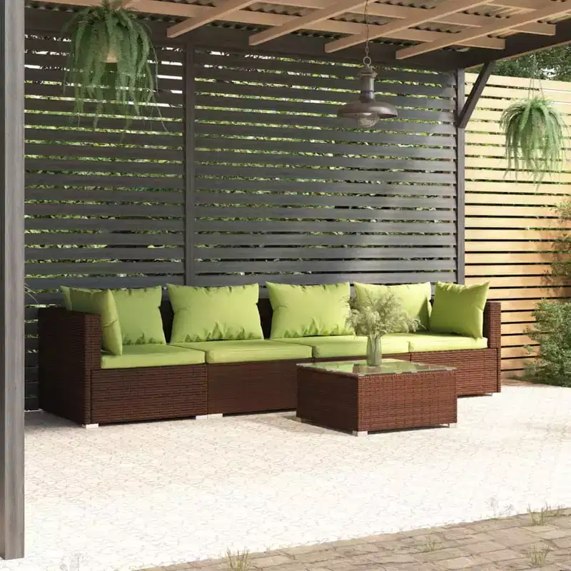 vidaXL Brown Patio Furniture - Green Cushion - 4 Seats with Table