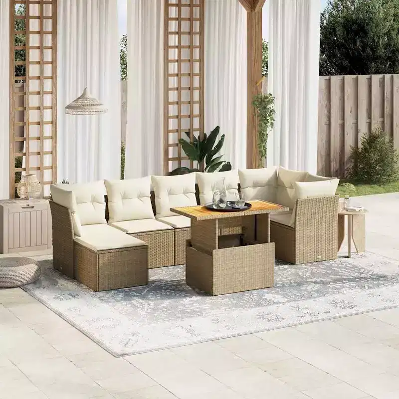 vidaXL Garden Sofa Set Black PE Rattan Large Adjustable Feet