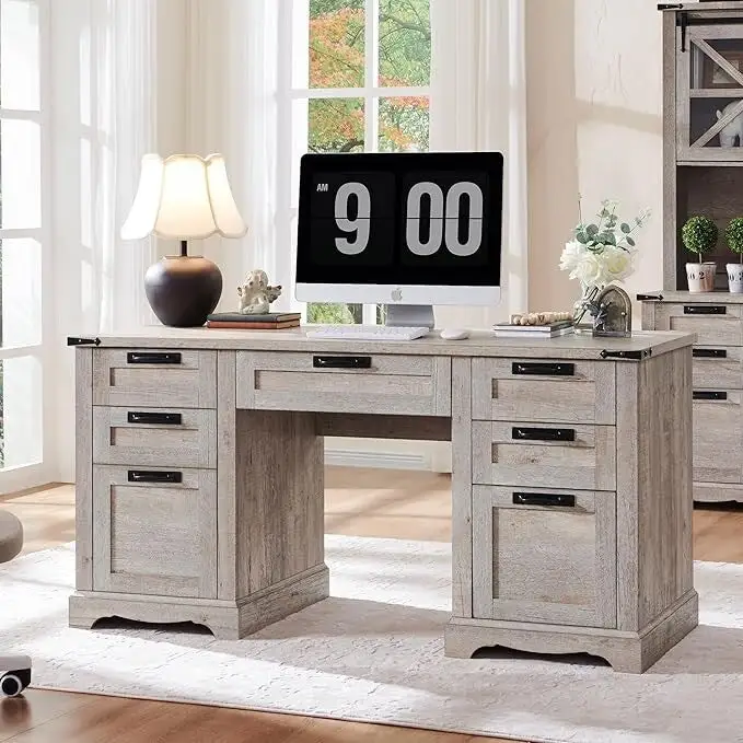 60 Farmhouse Executive Desk, Wood Home Office Desk, Computer Desk
