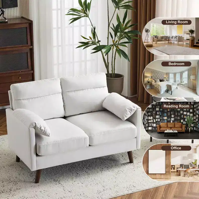 Karl Home |48.8 inchWide Suede Curved Arm Double Sofa Small Loveseat With Cushions