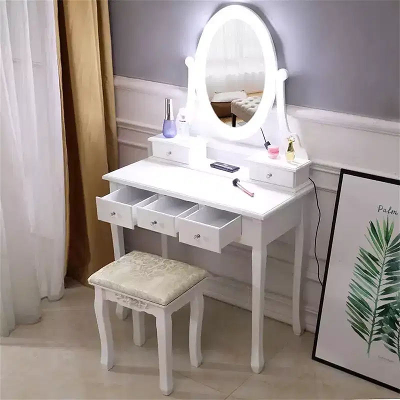 Vanity Desk, Girls Vanity Set with Mirror and Stool, Wooden 2 in 1 Princess Makeup Desk Dressing Table , Toddler Vanity Dresser Set with Drawer