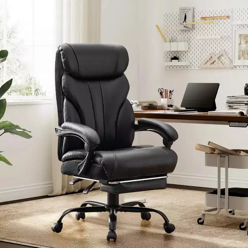 Ergonomic Office Chair for Home Office, High Back Executive Desk Chair, Retractable Footrest & Wide Seat  Heavy-Duty Swivel Computer Chair