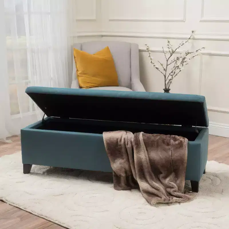 GDFStudio Carducci Contemporary Upholstered Storage Ottoman with Birch Legs