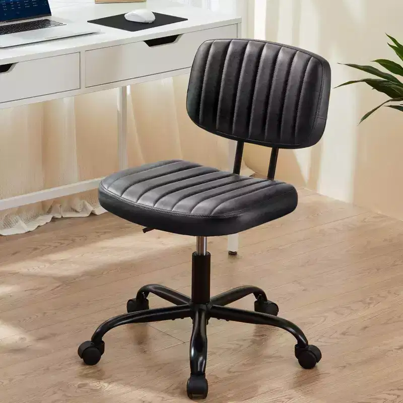 PU Leather Swivel Criss Cross Chair on Wheels, Armless Office Chair with Adjustable Height and Lumbar Support, Gaming Chair for Office
