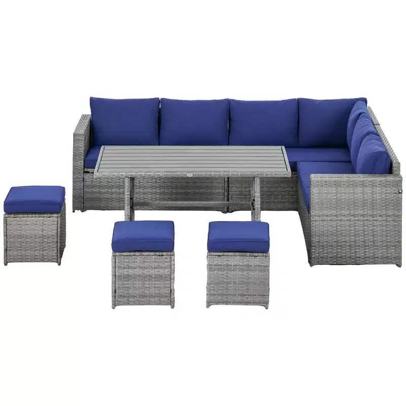 7 Piece Rattan Patio Furniture Set, Outdoor L-Shaped Sectional Sofa Conversation Set with Cushions, Storage