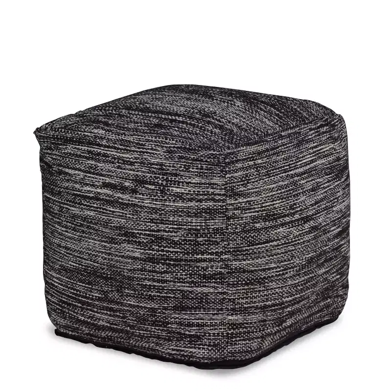 Omari Square Handwoven Pouf Black/Ivory - Steve Silver Co.: Bohemian Abstract Upholstered Ottoman, 18" Square, 250 lb Capacity
