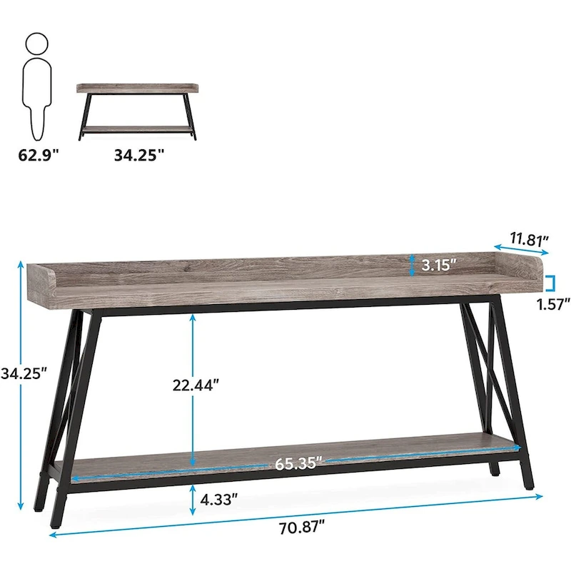 70.9 inch Long Entryway Table, Narrow Sofa Console Table Behind Couch Brown