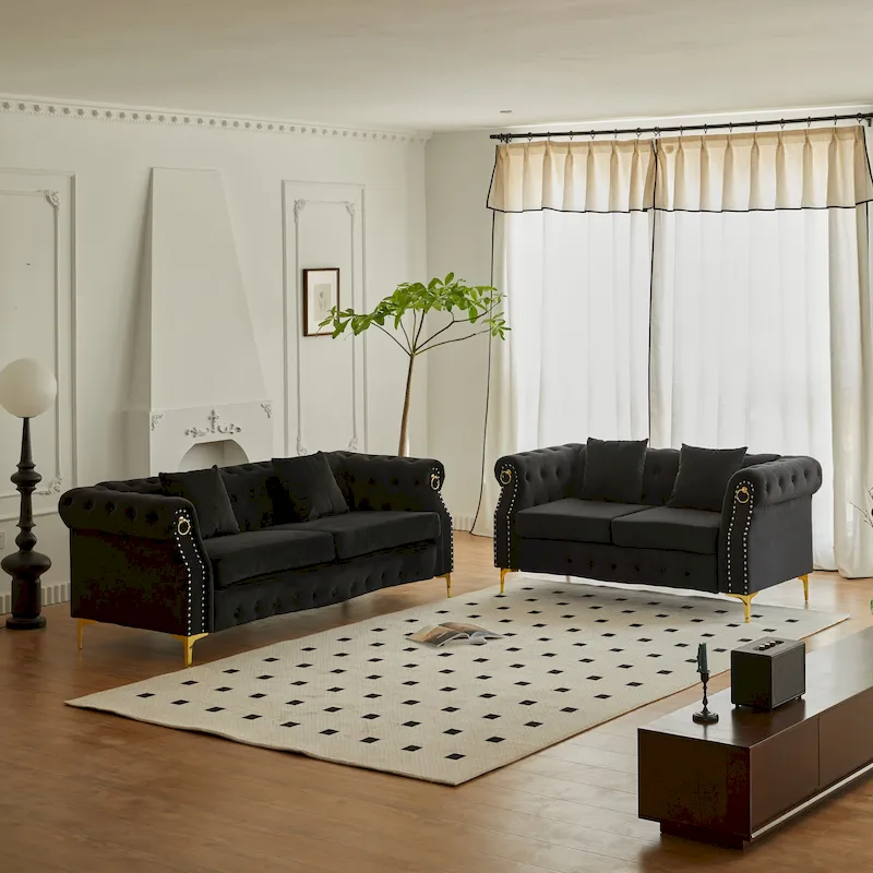 Velvet 2 Piece Loveseat and Sofa Living Room Set