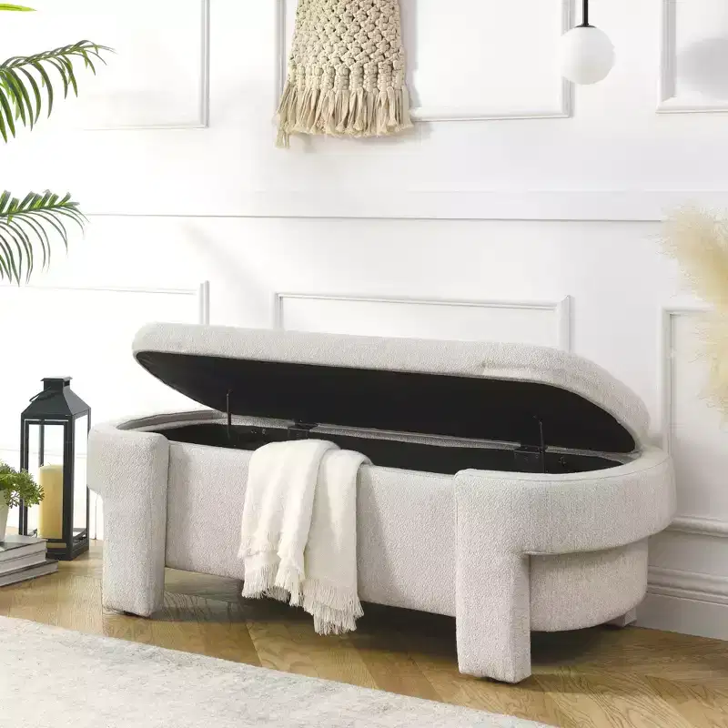 CLIHOME Linen Fabric Upholstered Bench with Large Storage Space, Ottomans for the Living Room, Entryway and Bedroom