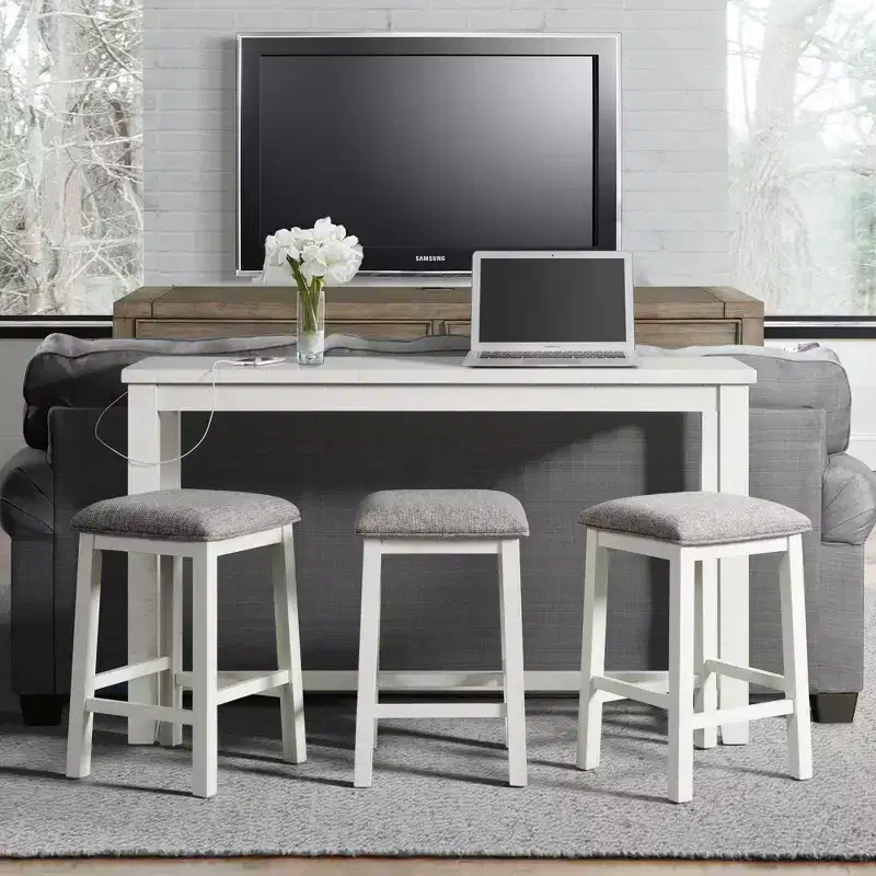 Stanford Multipurpose Dining Table Set White - Picket House Furnishings: 4-Piece, High Top, MDF Frame, Polyester Upholstery