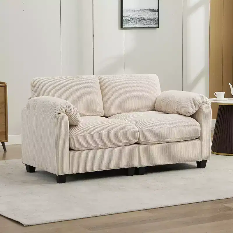 60.6in Upholstered Corduroy Loveseat Sofa, Modular 2-Seater, 500 lbs Capacity