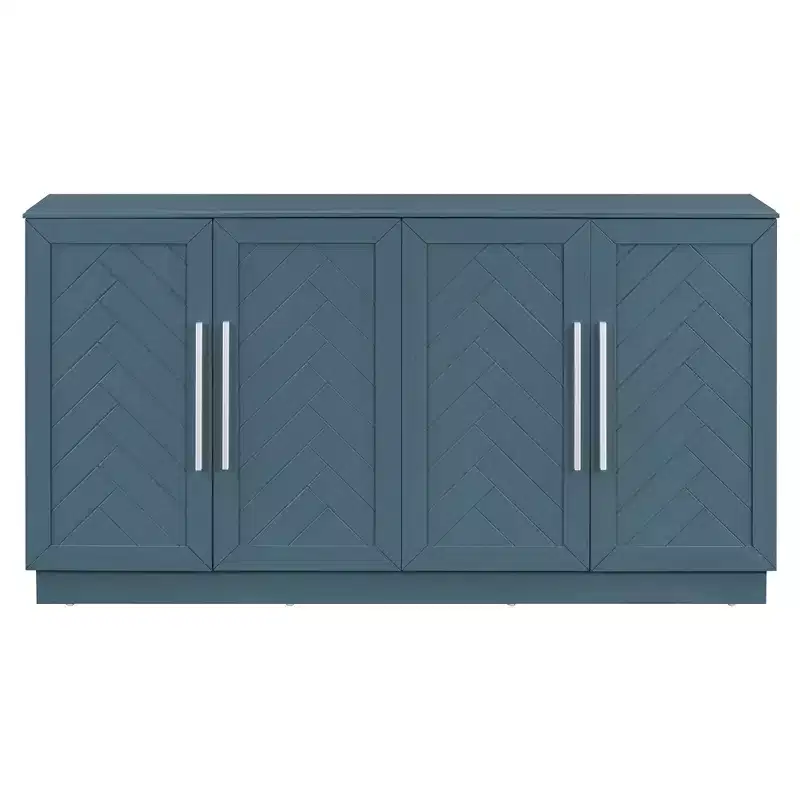 Sideboard Cabinet with Adjustable Shelves and Silver Handles for Dining & Living Room, Antique Blue