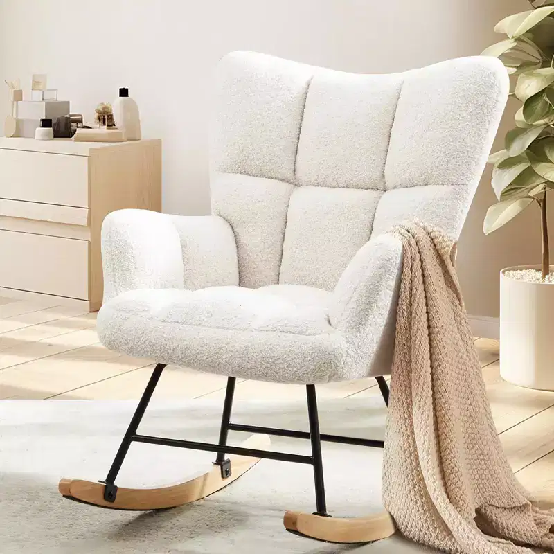 Modern Teddy Upholstered Glider Rocker Chair with High Backrest – Accent Armchair for Living Room & Bedroom