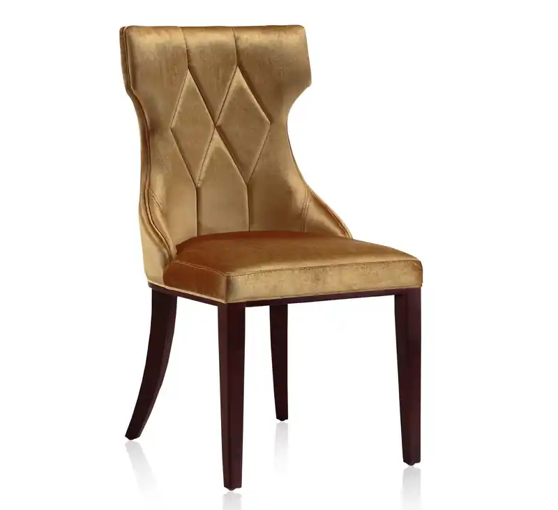 Velvet Dining Chair - Antique Gold & Walnut