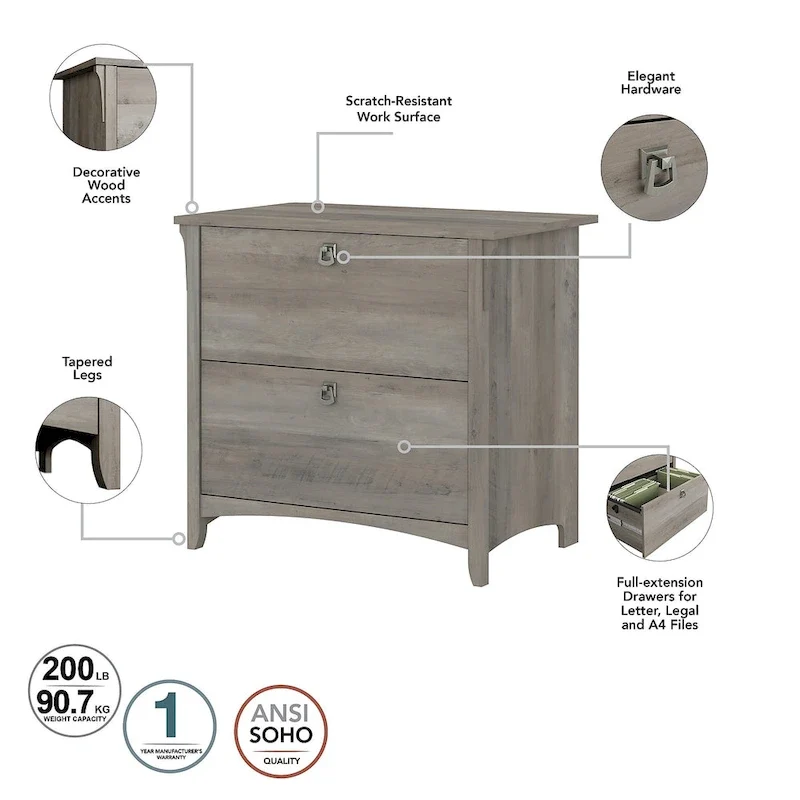 Salinas 60W L Desk with Hutch, Cabinet and Bookcase by Bush Furniture