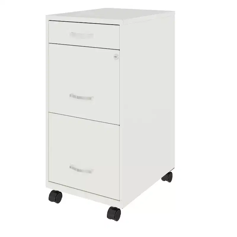 Space Solutions 18" Deep 3 Drawer Mobile Letter Width Vertical File Cabinet Pearl White