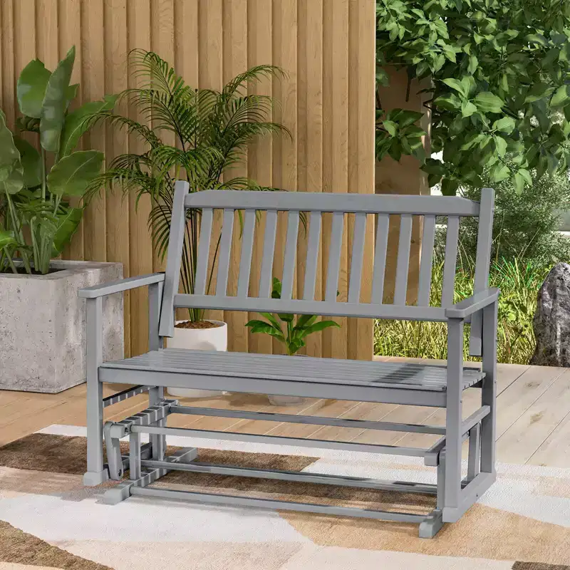 Costway Patio Glider Loveseat Chair Swing Rocking Bench with Slatted Seat & Curved Backrest White/Natural/Gray