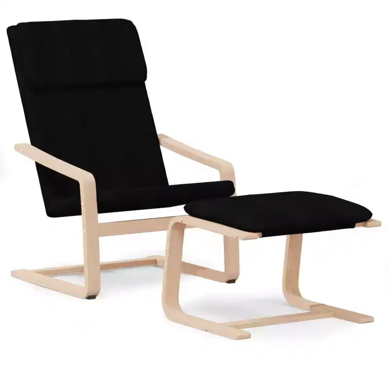 XL Chair Armchair Accent Chair Living Room Furniture with Footstool Fabric - Black