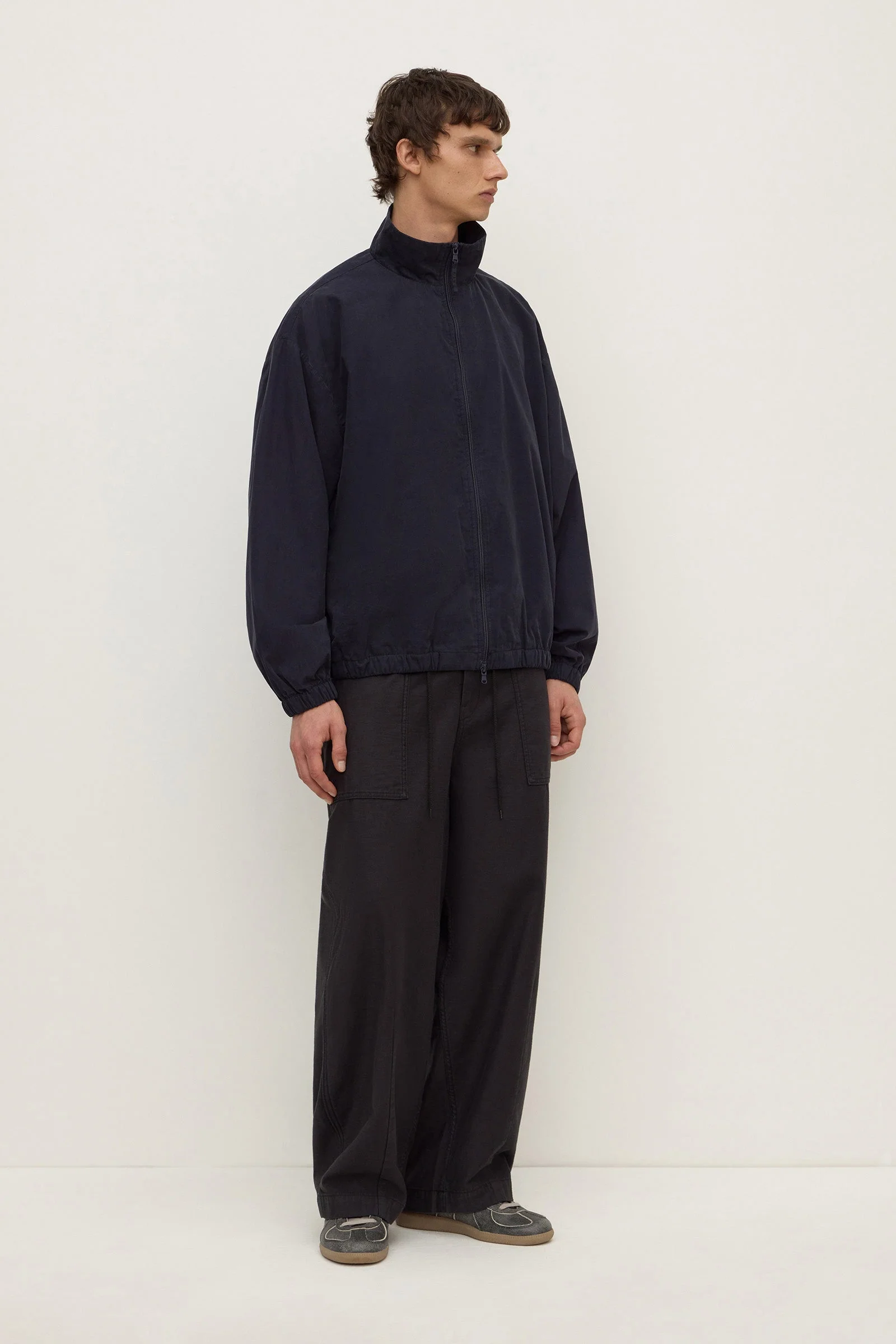 True Navy Cotton Stand Collar Jacket