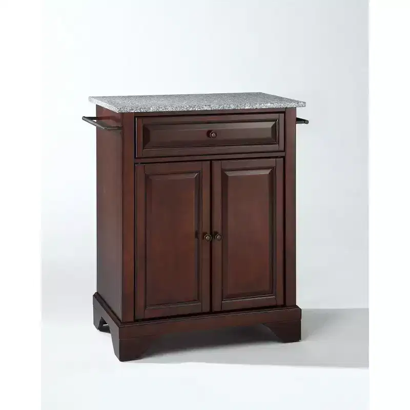 HomeStock Lafayette Granite Top Small Portable Rolling Kitchen Island Storage Cart, Microwave Stand, Black