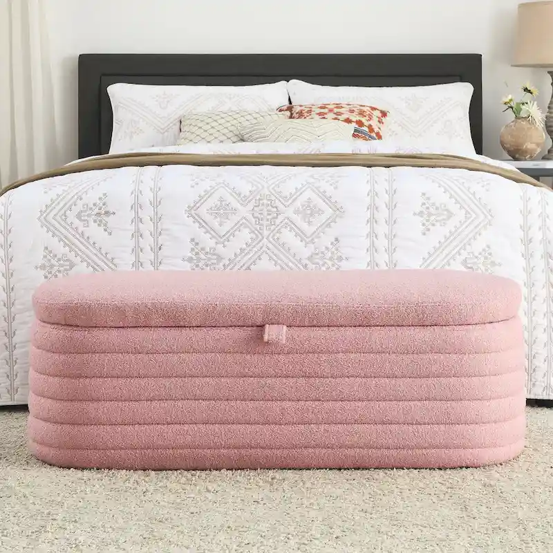 Upholstered Storage Bench with Safety Hinge Lid