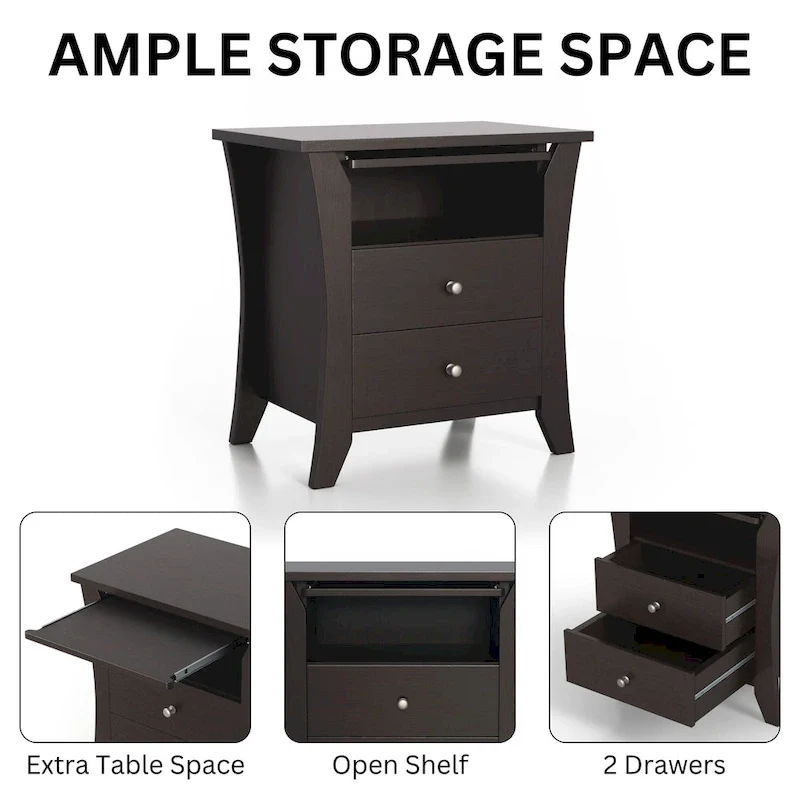 Mendolla Transitional Wood 2-Drawer Nightstand with Shelf