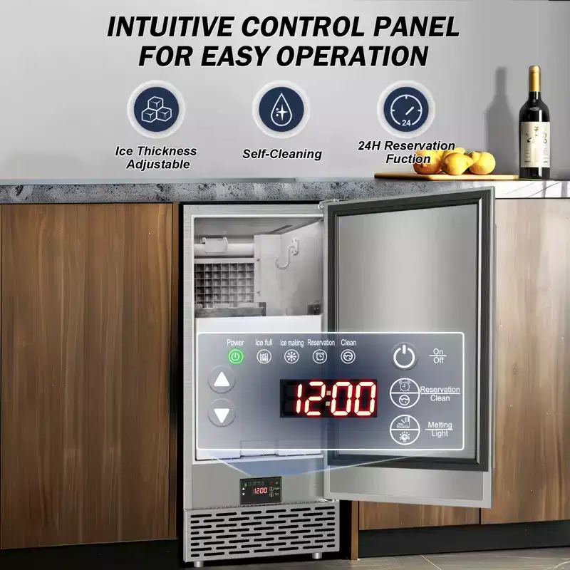 Denjol Commercial Ice Maker (15-Inch, 120 lb/24H Full Cubes) - Freestanding/Built-in Design