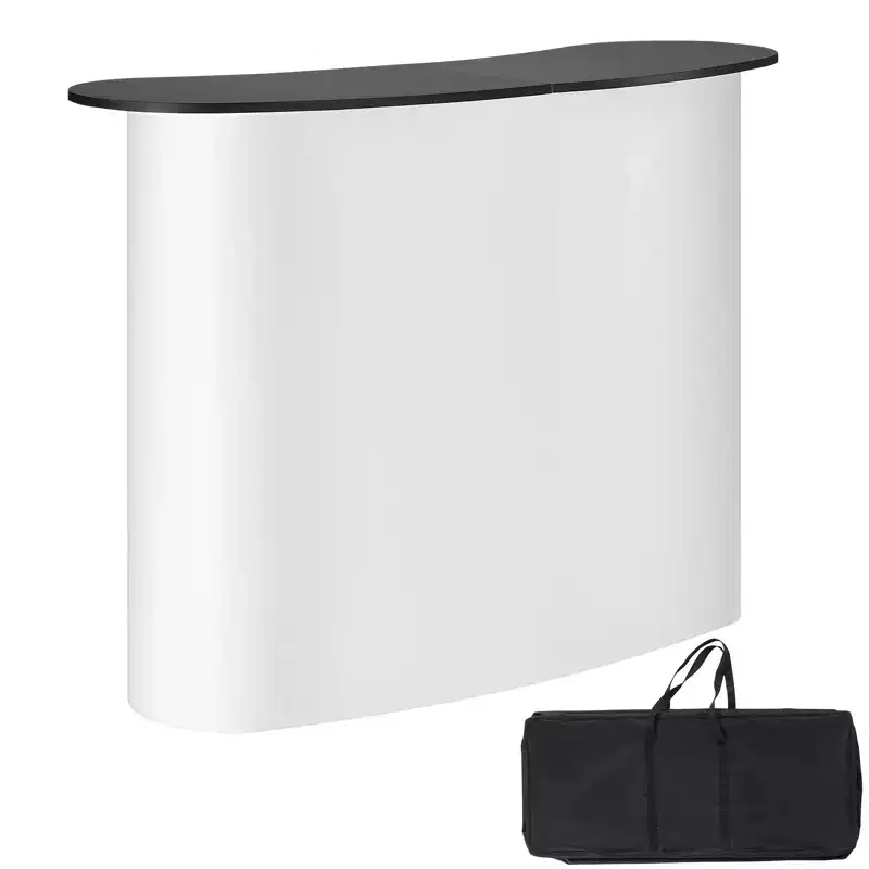 VEVOR Portable Tradeshow Podium Table, Display Exhibition Counter Stand Booth Fair with Wall,Foldable Promotion Retail Bar Table Pop Up Podium,White