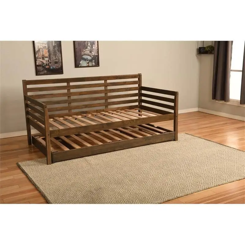 Solid Wood Daybed Frame with Pop-Up Trundle Bed