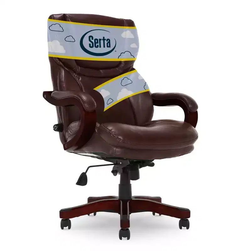 Big & Tall Executive Chair Redwood Leather - Serta: Upholstered, Swivel, Fixed Height, Modern Style