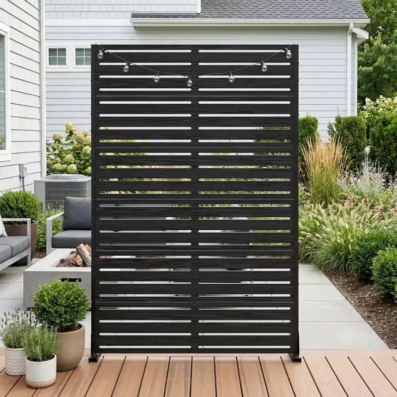 MAYEERTY Classic Louvered Black HDPE Room Divider, 72x47x16, 6-Piece Weather Resistant Outdoor Screen