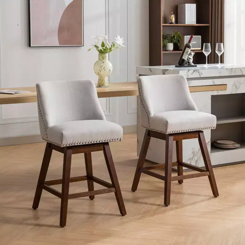 Spin Fabric Upholstered Wood 26'' Swivel Counter Stools