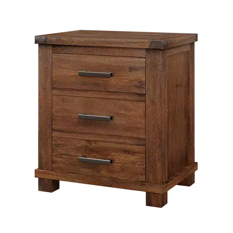 GDFStudio Ken Rustic Solid Wood Nightstand with 3-Drawer (Set of 2)