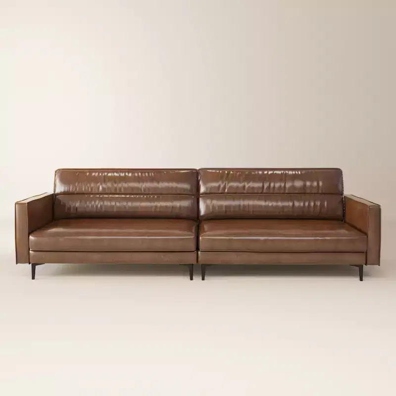 Brown Faux Leather 3-Seat Sofa with Metal Legs, 86.61