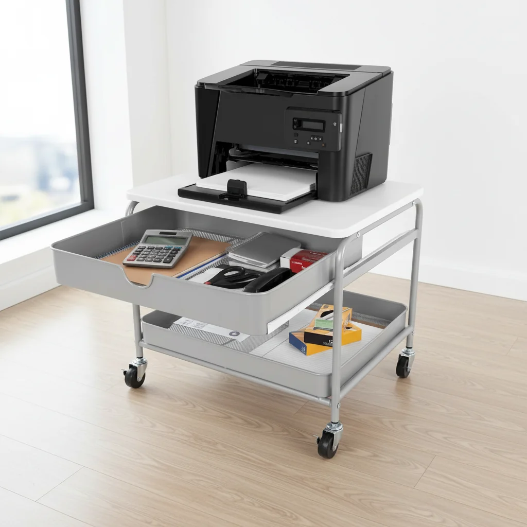Under Desk Storage & Printer Cart, Silver/White