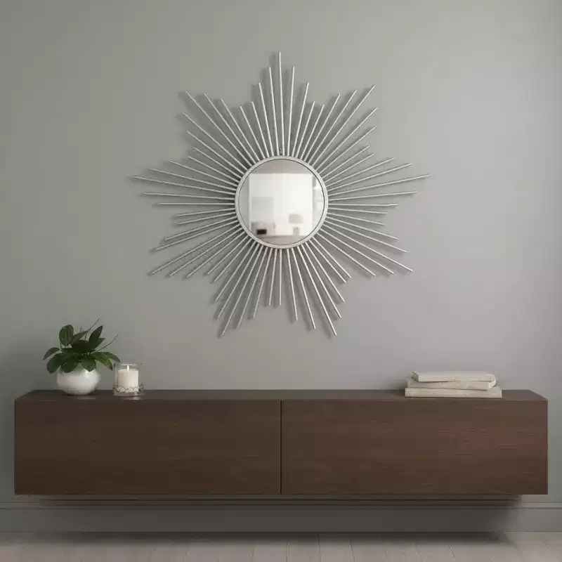 32 Silver Metal Sunburst Framed Accent Mirror
